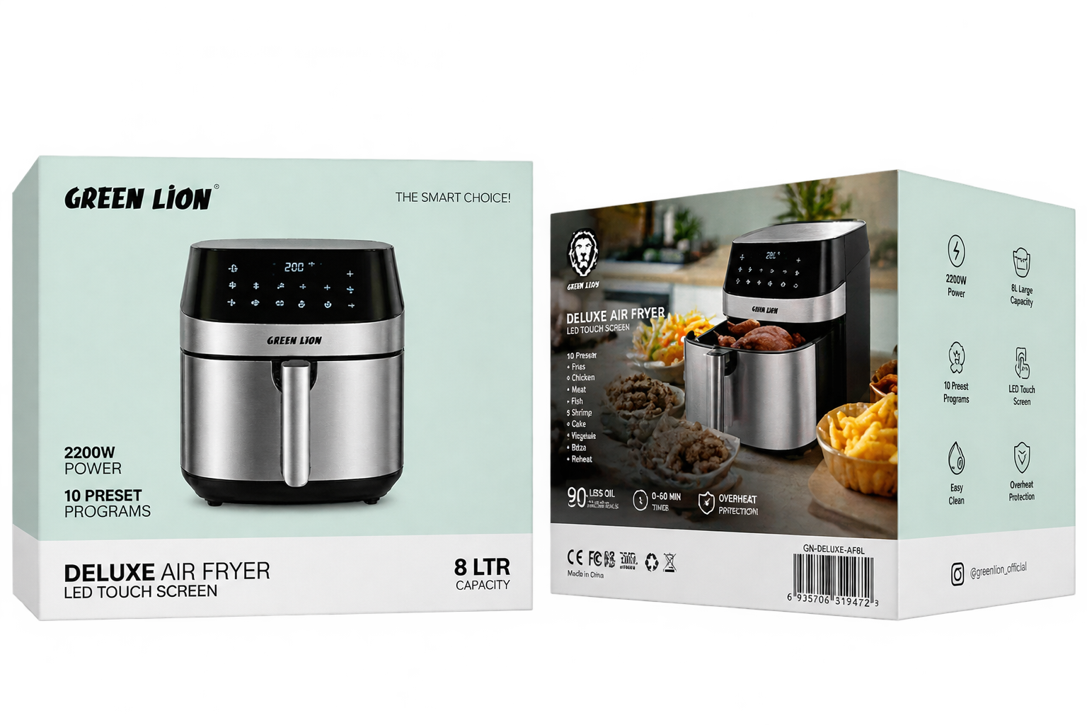 سرخ کن بدون روغن لوکس 8 لیتری لمسی گرین لاین Green Lion Deluxe Air Fryer LED Touch Screen 8L