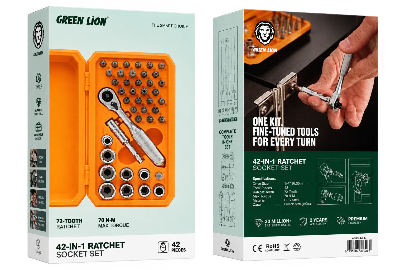 آچار بکس گرین لاین مدل Green Lion 42-IN-1 Ratchet Socket Set